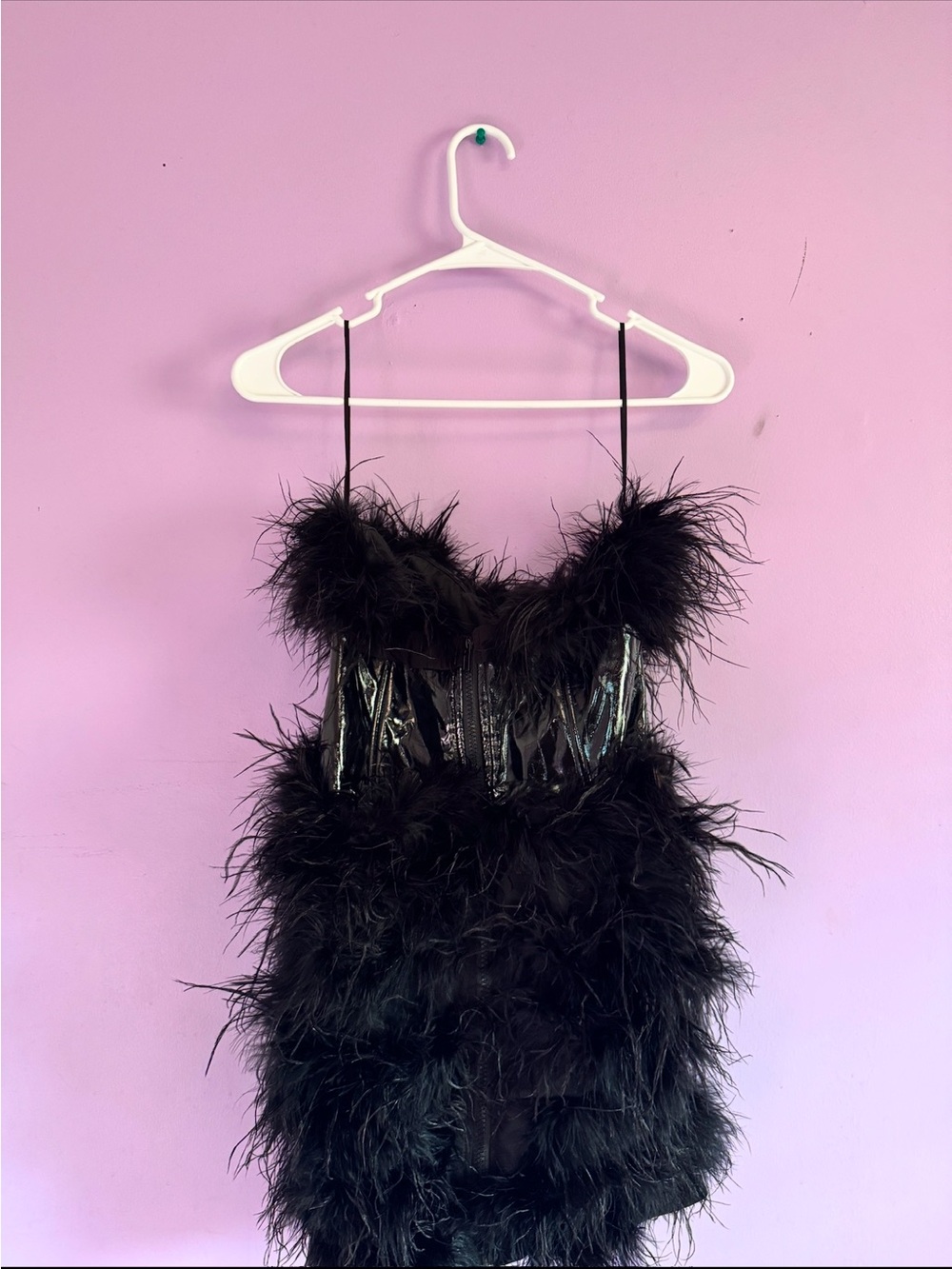 Fashion Nova Black Feathered Strapless Mini Dress